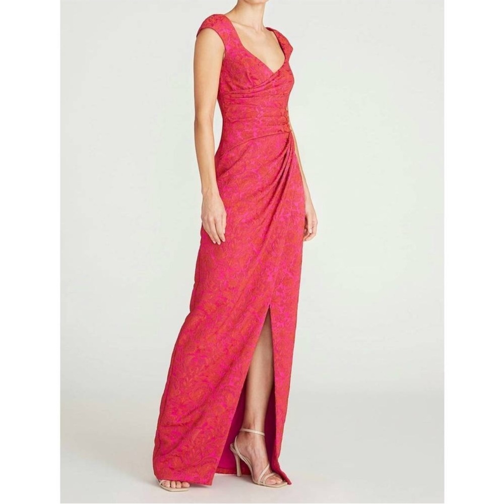 THEIA Barbara Scoop Neck Column Floral Jacquard Gown in Petunia Sz 4 - Picture 3 of 12